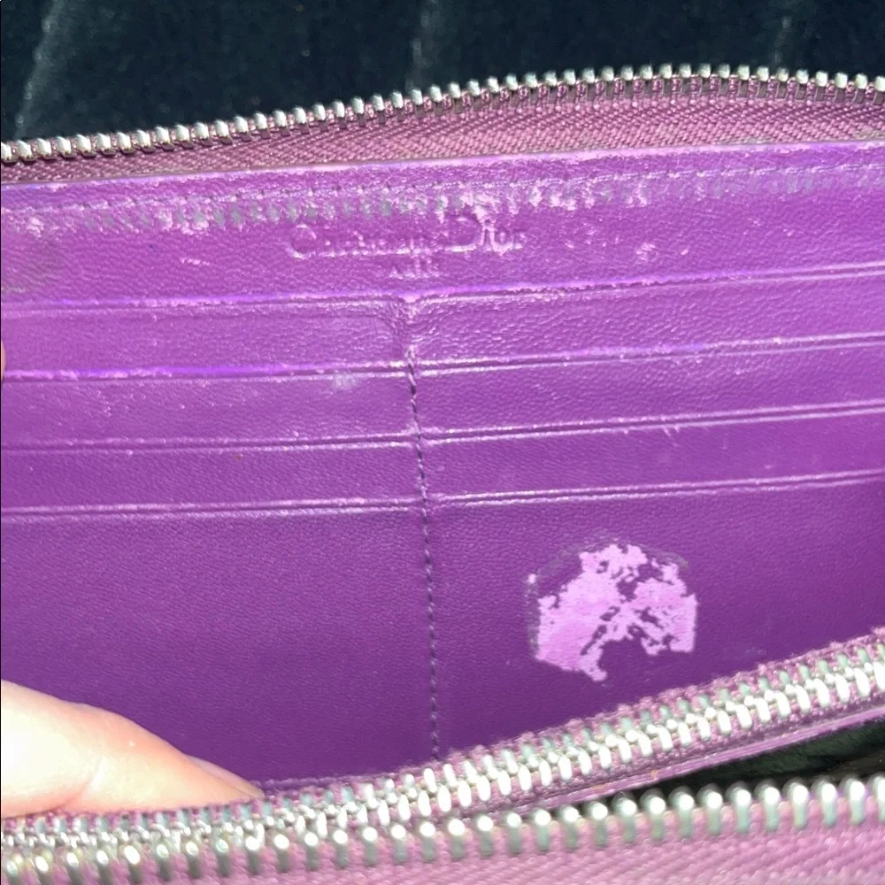 Dior Purple Patent Leather Embossed Zip Wallet